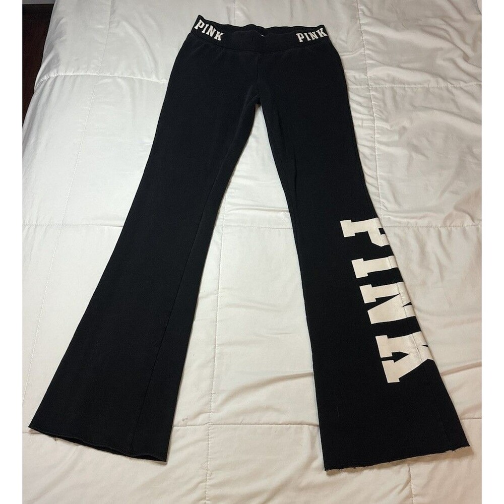 Y2K 2016 PINK Victorias Secret Yoga Foldover Flare Black Leggings Low Rise Sz XS